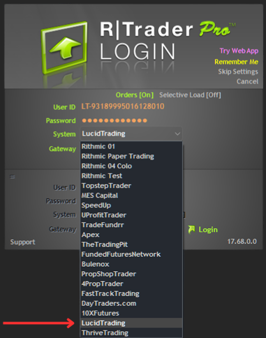 R | Trader Pro login screen