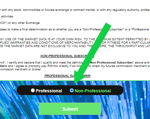 Rithmic agreements - Non-Professional selection