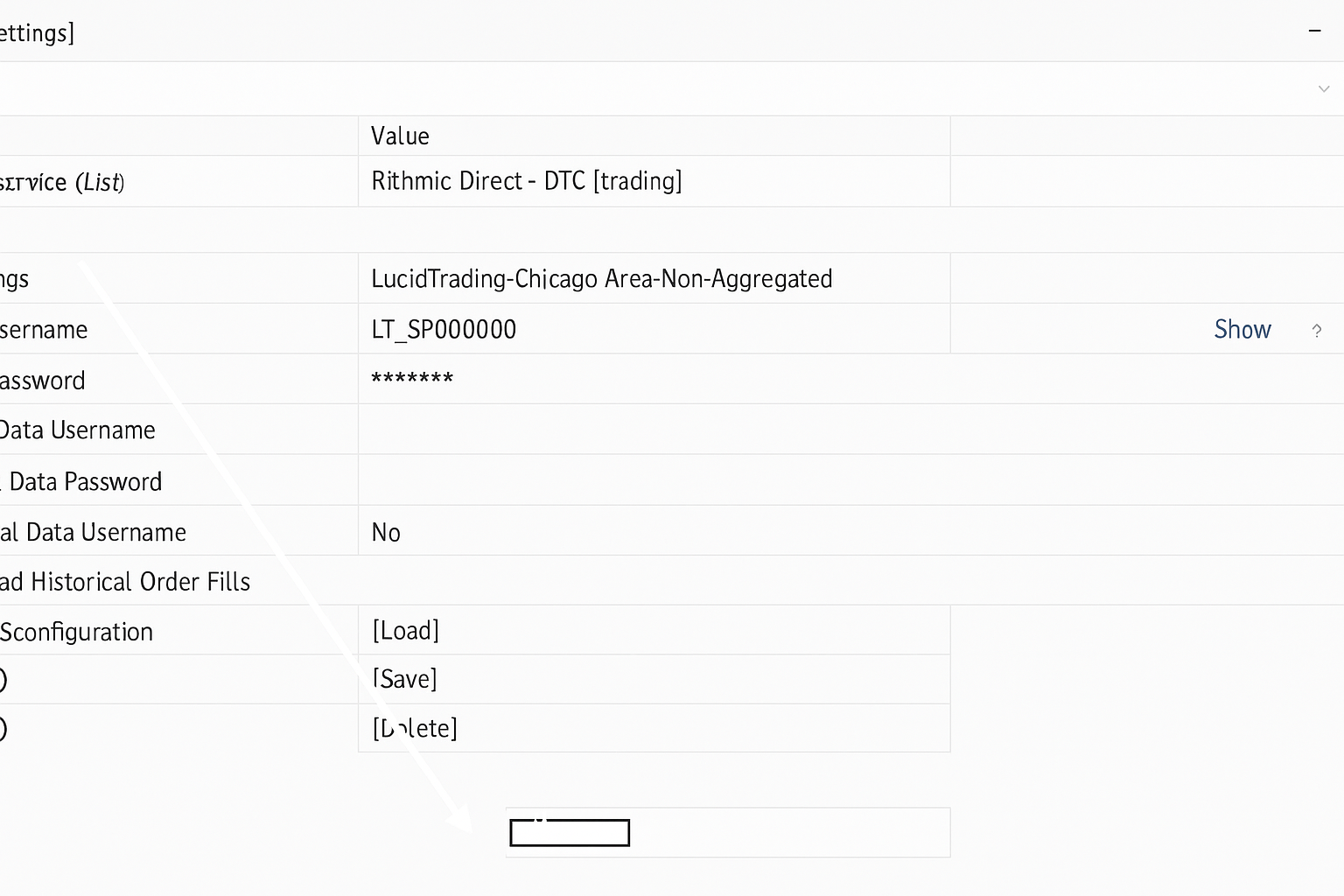 Sierra Chart credentials fields
