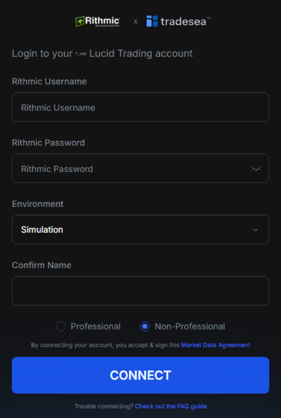 Enter Rithmic credentials